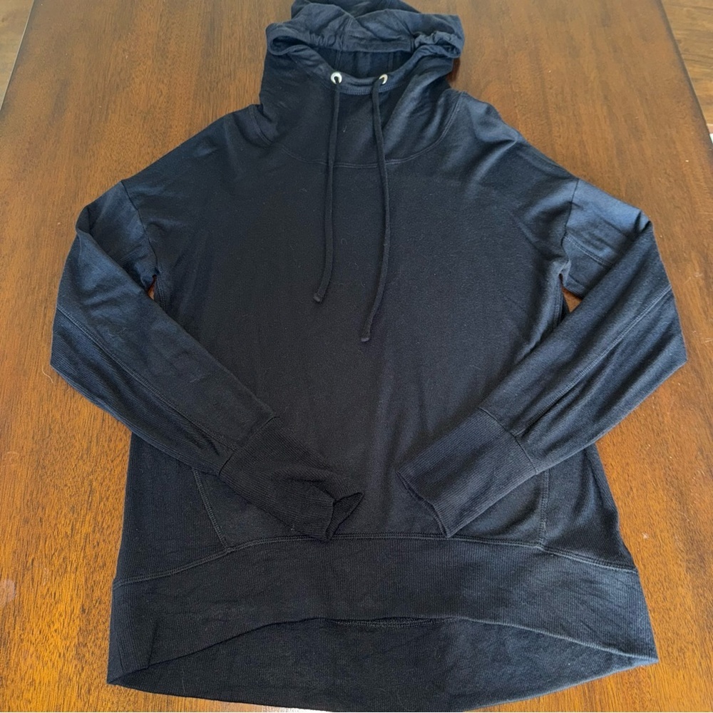 Athleta Black Long Sleeve High Neck Light Weight Soft Hoodie Size Small